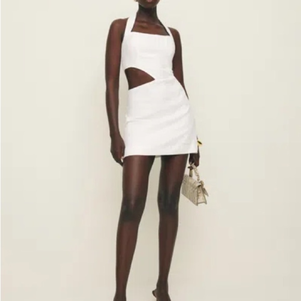 Reformation Valli Cut-Out White Halter Linen Dress NWOT